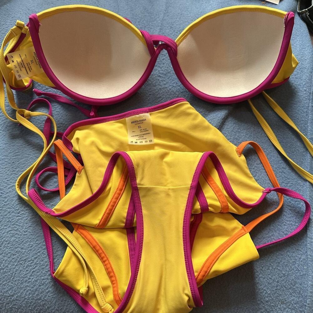 Andrea Iyamah Bikini Womens Yellow High Rise Sz XL Swimsuit Cut Out Resort Vacay - Picture 7 of 13